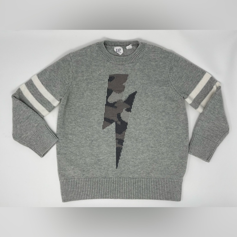 GAP KIDS: Gray, Lightning Bolt (in camo pattern) Sweater, Size XS (4-5 Y)